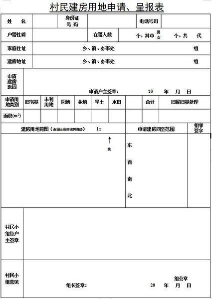 農(nóng)村建房用地申請表